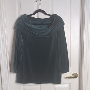 Talbots Green Velvet Cowlneck Blouse Large *See Last 2 Pics For Actual Color*